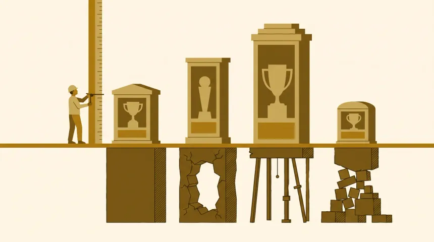 Unas vitrinas de trofeos se miden por encima del suelo mientras sus cimientos ocultos, muy distintos, quedan sin medir.